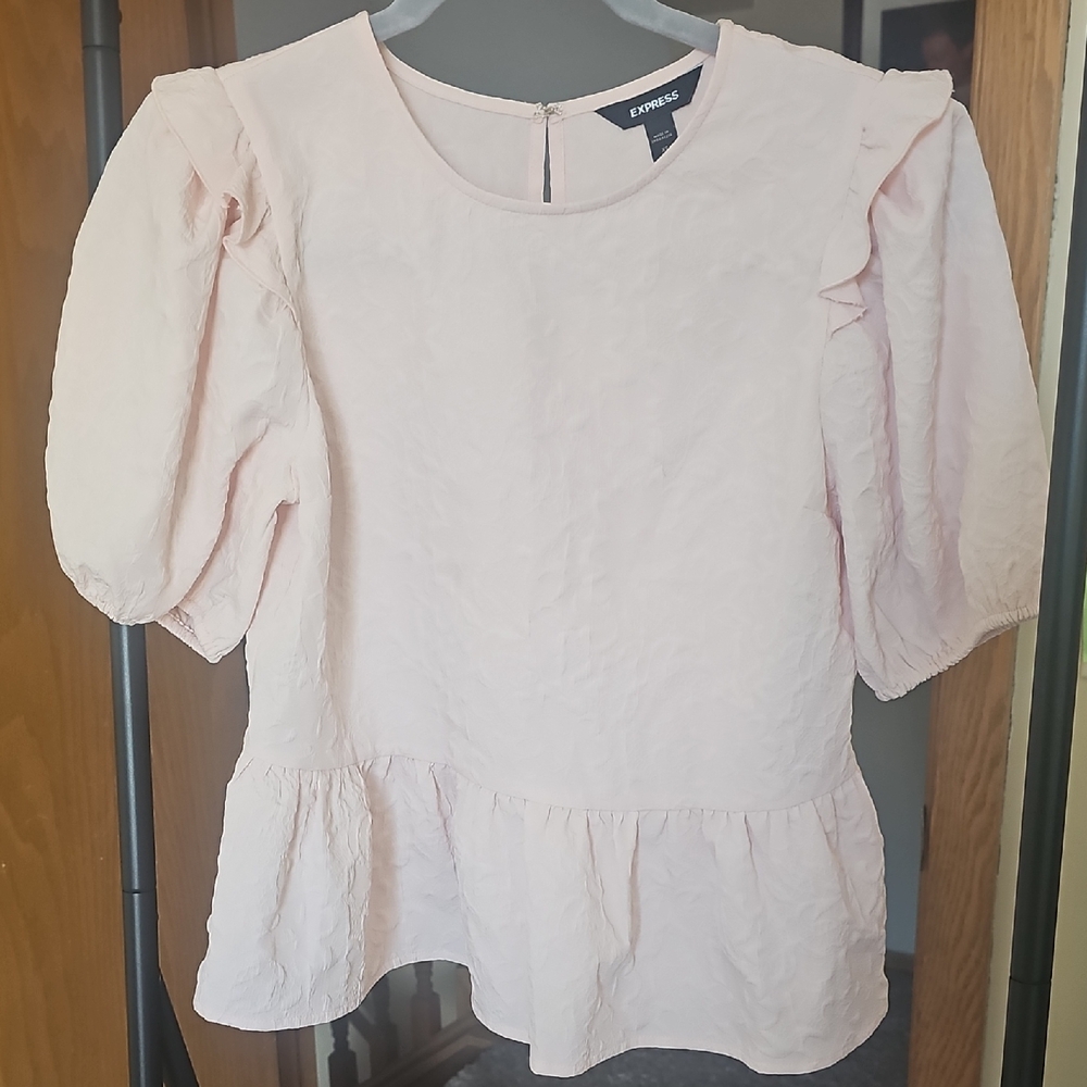 Express Light Pink Ruffle Sleeve Blouse